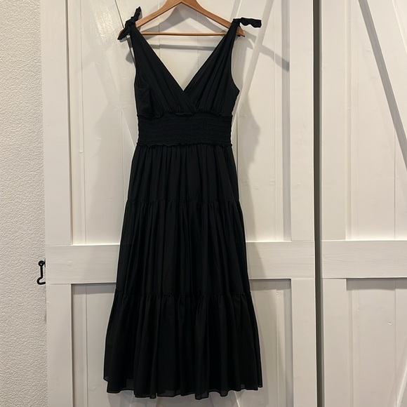 Cinq a Sept Black Rouched Tiered Silk Cotton Blend Maxi Dress Size 8 - Picture 1 of 9